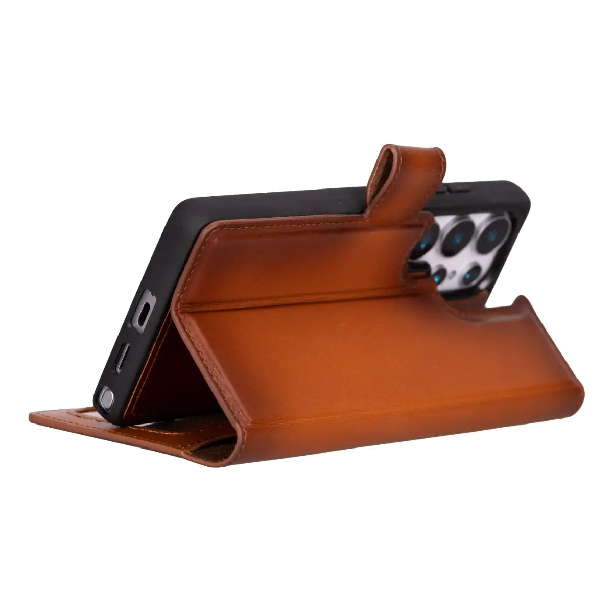 Burnished Tan Magnetic Leather Wallet Case for Galaxy S25 Ultra