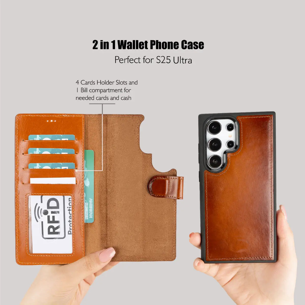 Burnished Tan Magnetic Leather Wallet Case for Galaxy S25 Ultra