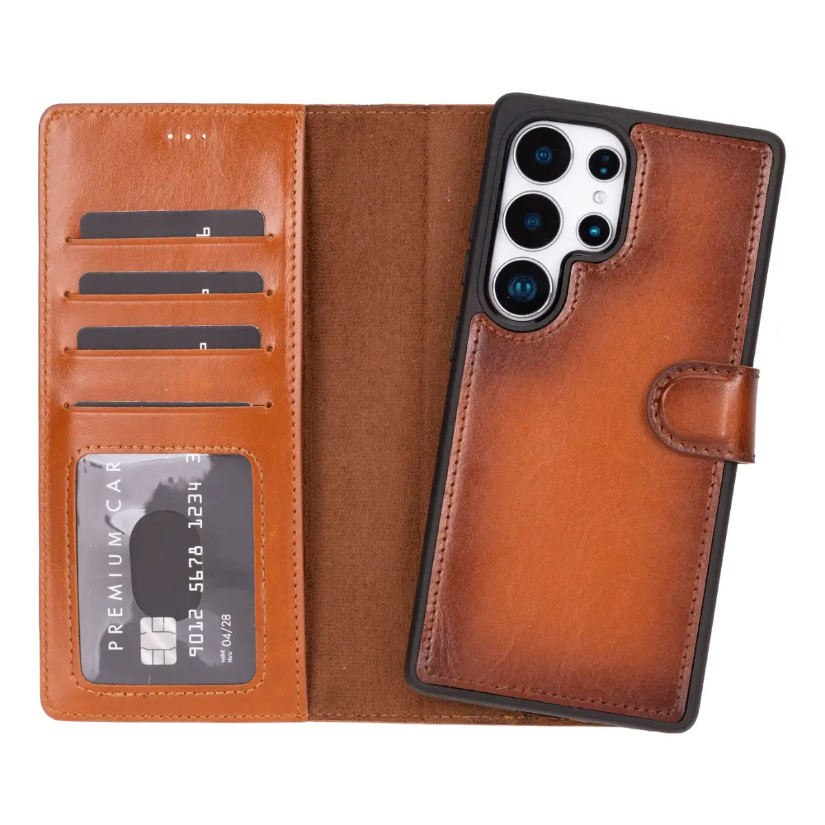 Burnished Tan Magnetic Leather Wallet Case for Galaxy S25 Ultra