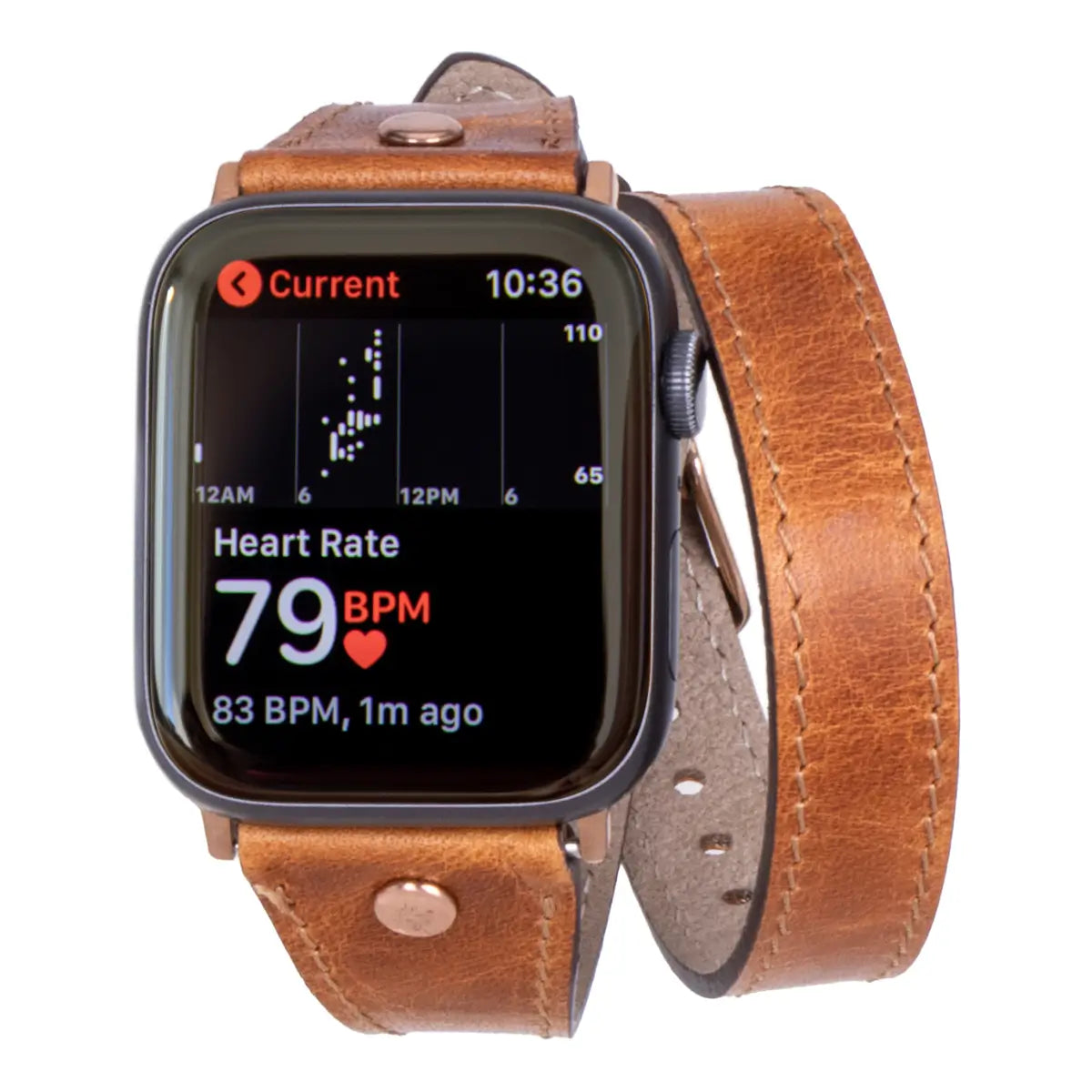 Camel Brown Leather Double Tour Slim Apple Watch Band Gold Rivet