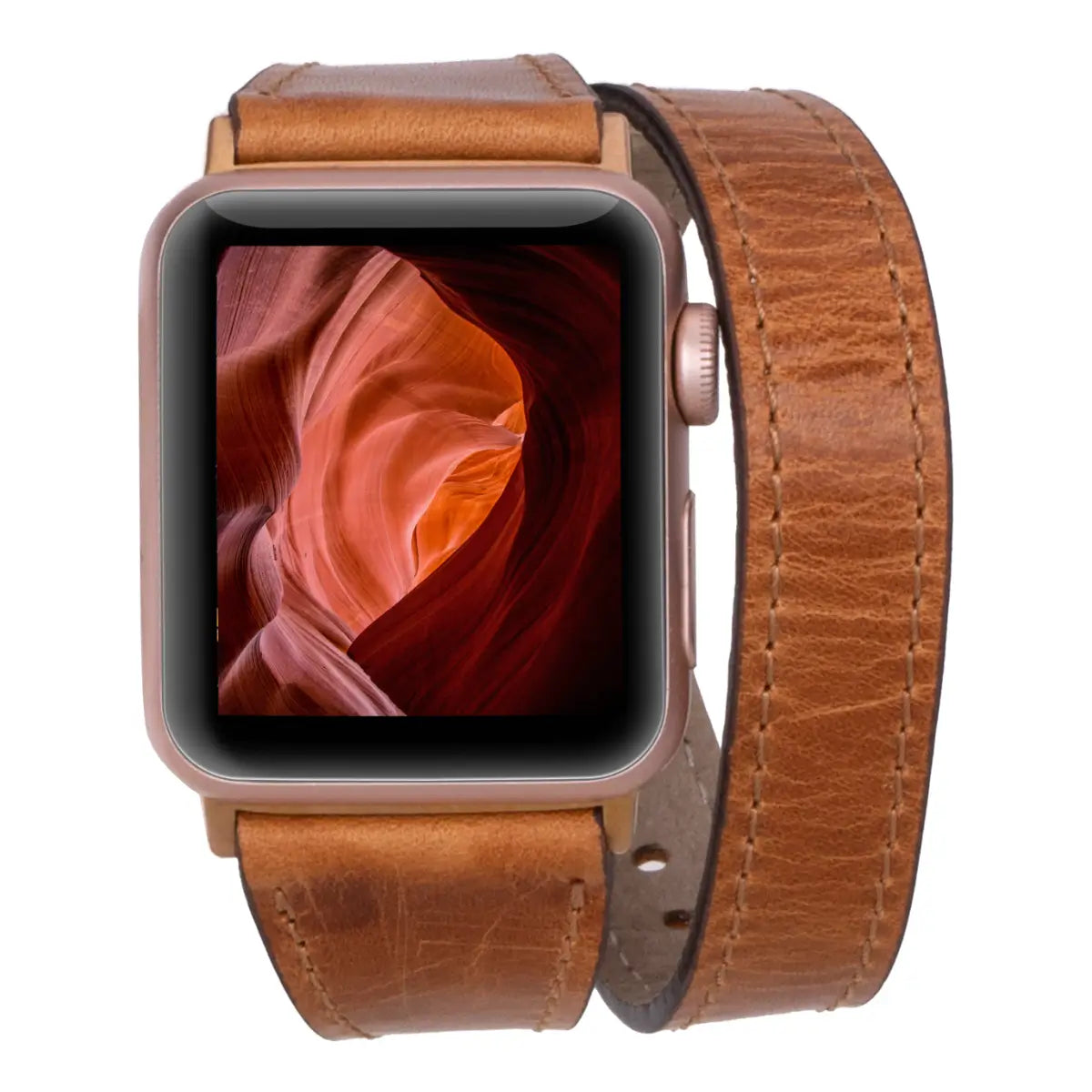 Camel Brown Leather Double Tour Slim Apple Watch Band