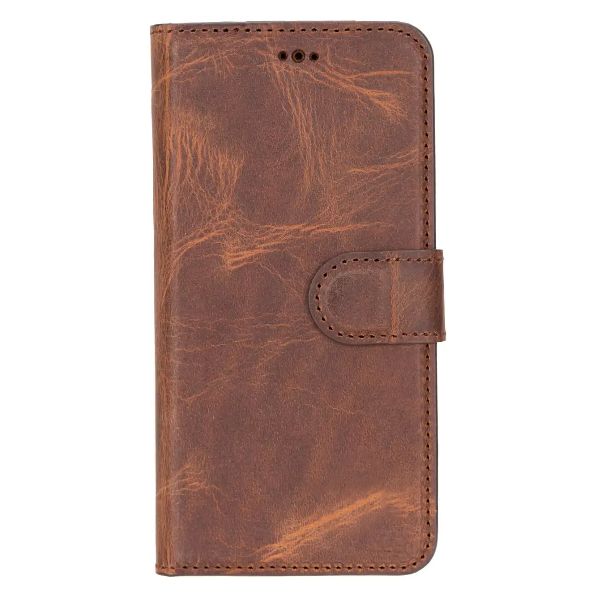 Distressed Brown Magnetic Leather Wallet Case for Galaxy S25