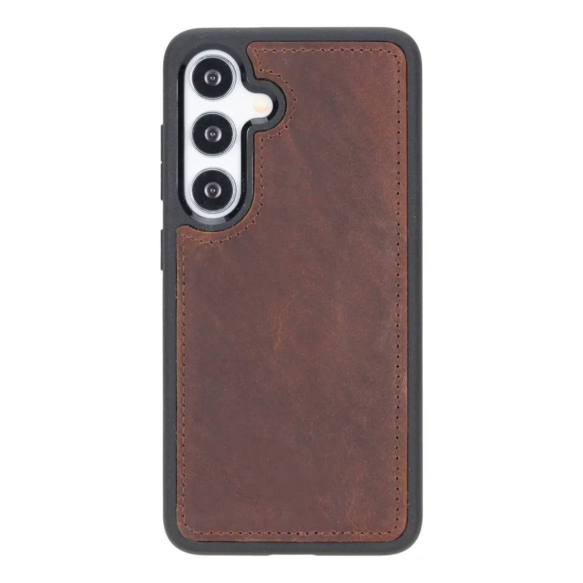 Distressed Brown Magnetic Leather Wallet Case for Galaxy S25