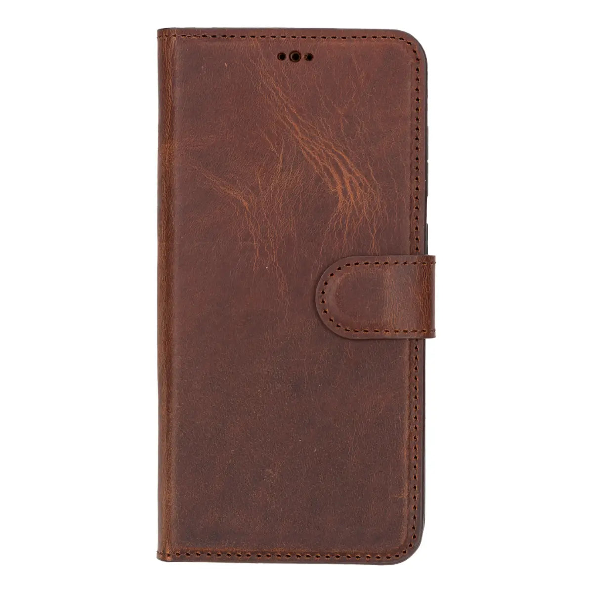 Distressed Brown Magnetic Leather Wallet Case for Galaxy S25 Plus