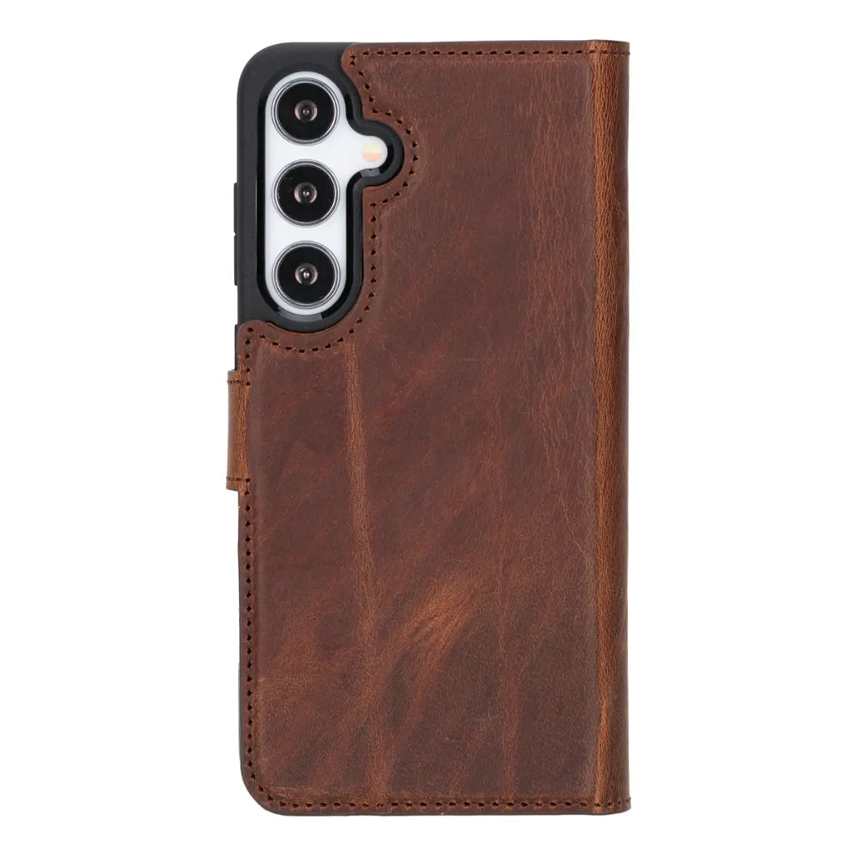 Distressed Brown Magnetic Leather Wallet Case for Galaxy S25 Plus