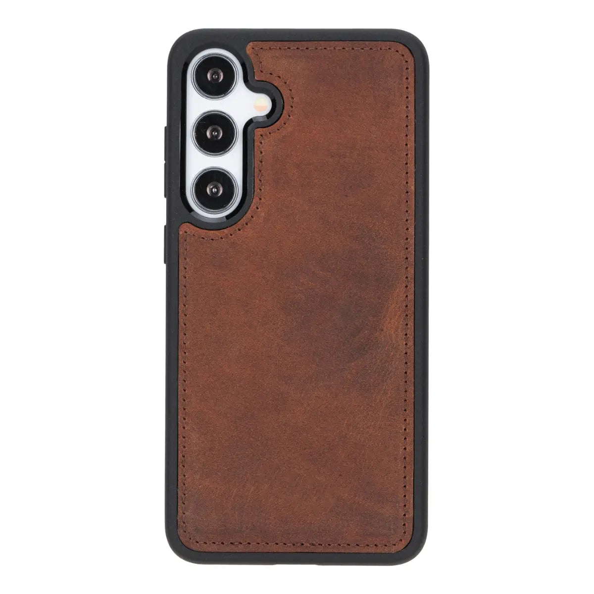 Distressed Brown Magnetic Leather Wallet Case for Galaxy S25 Plus