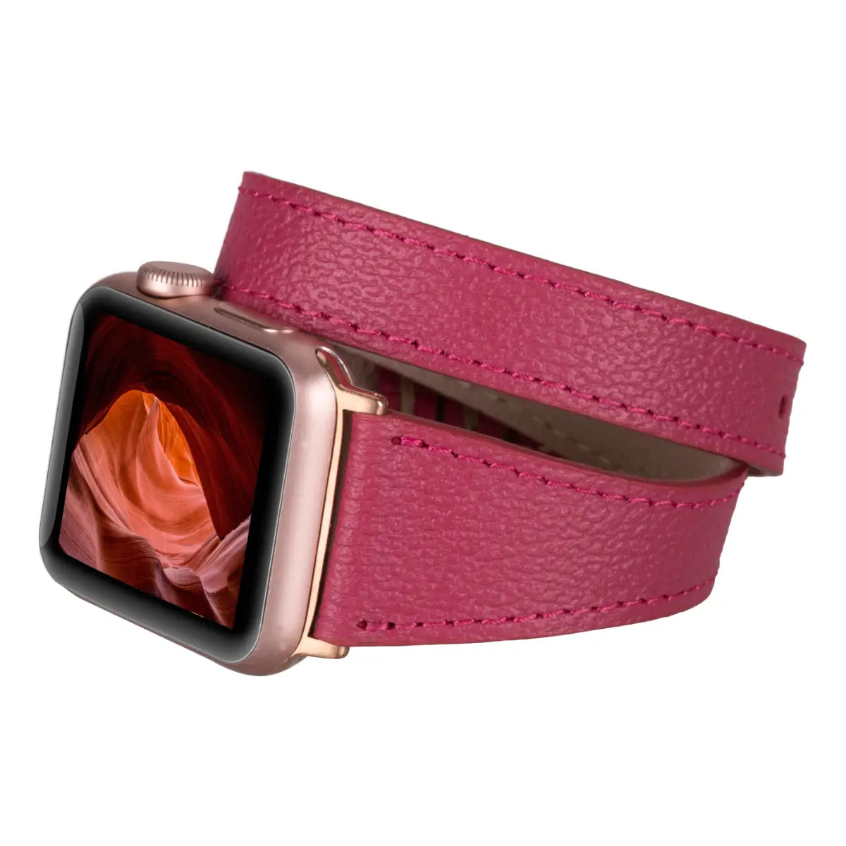 Fuchsia Leather Double Tour Slim Apple Watch Band