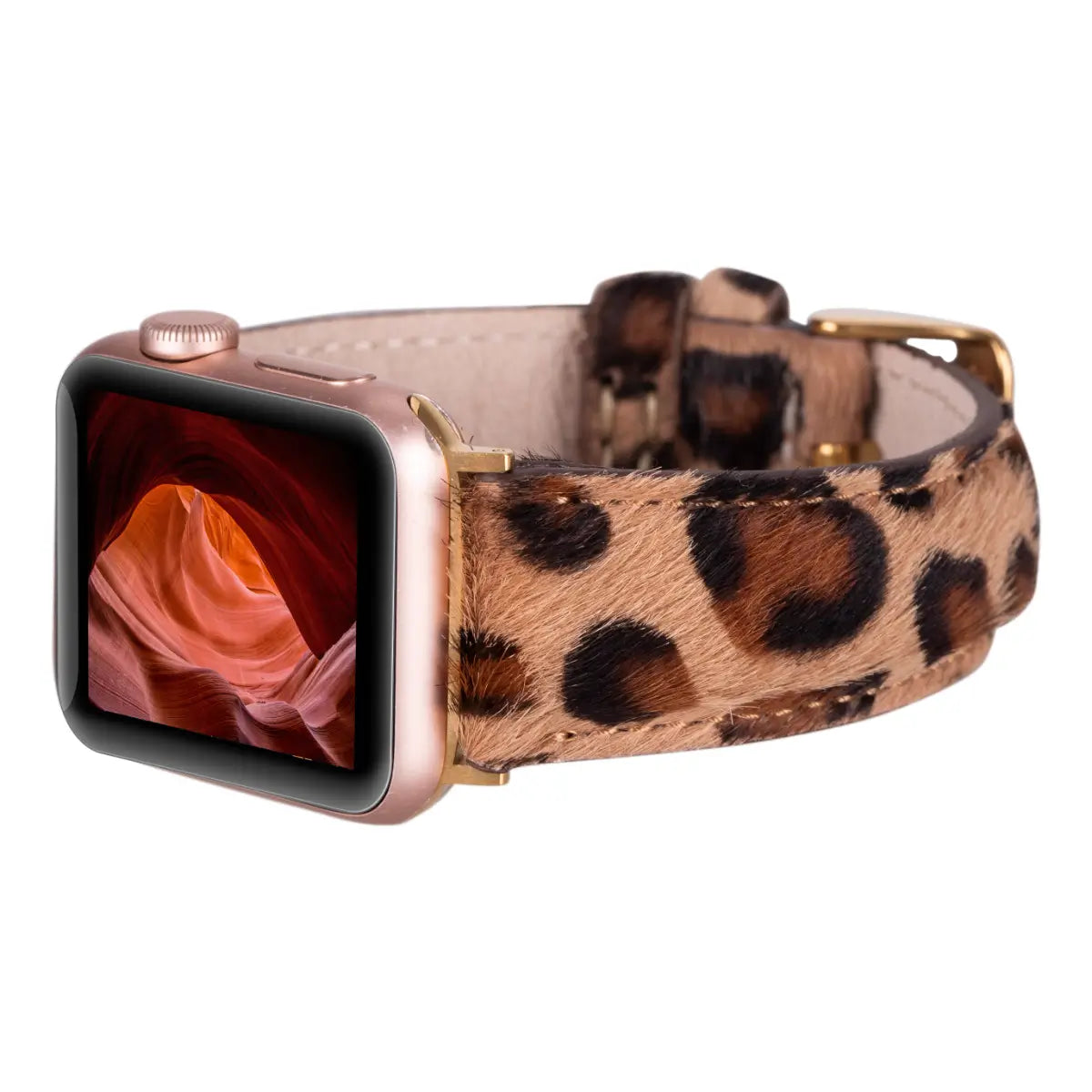 Furry Leopard Pattern Leather Apple Watch Strap