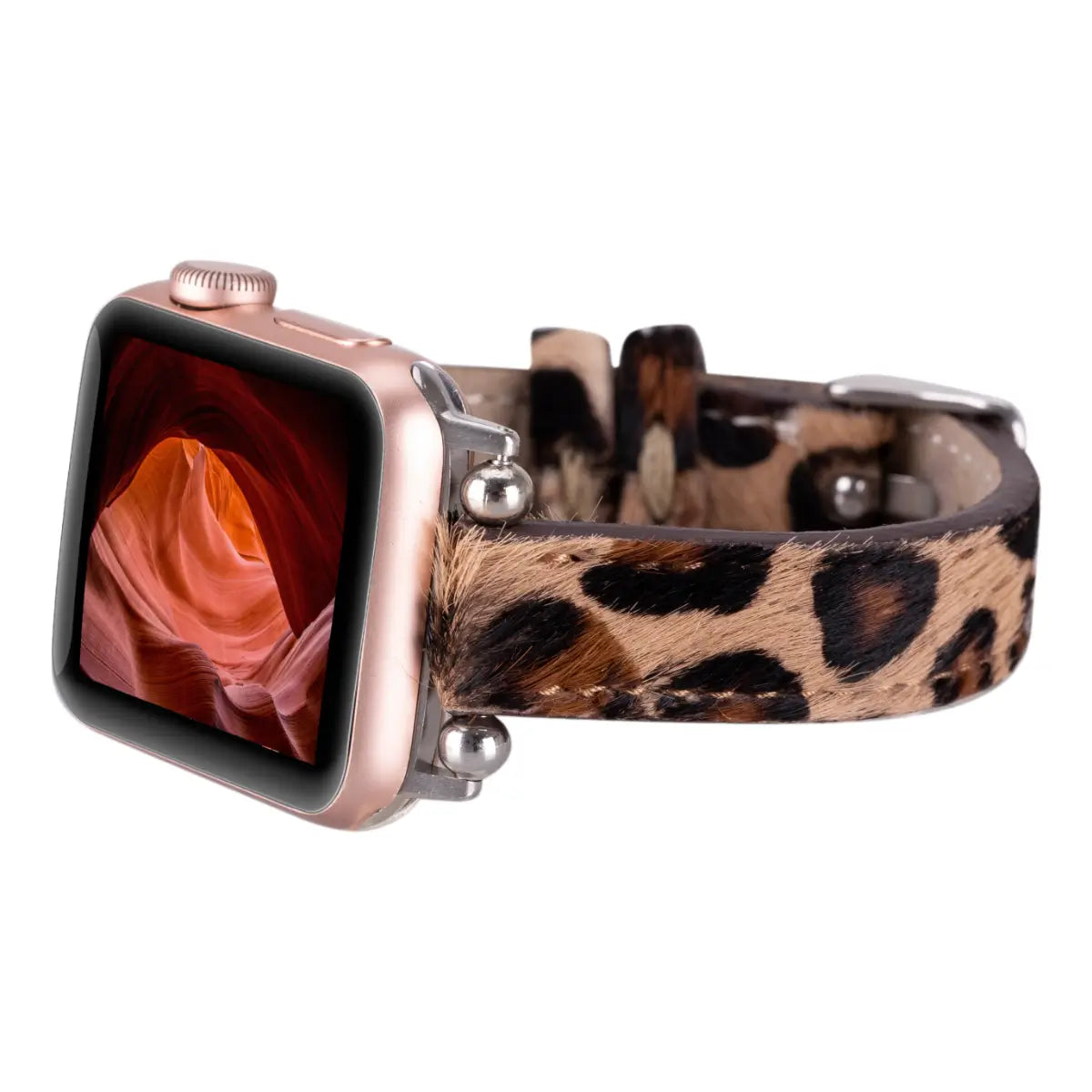 Furry Leopard Pattern Leather Ultra Slim Apple Watch Band