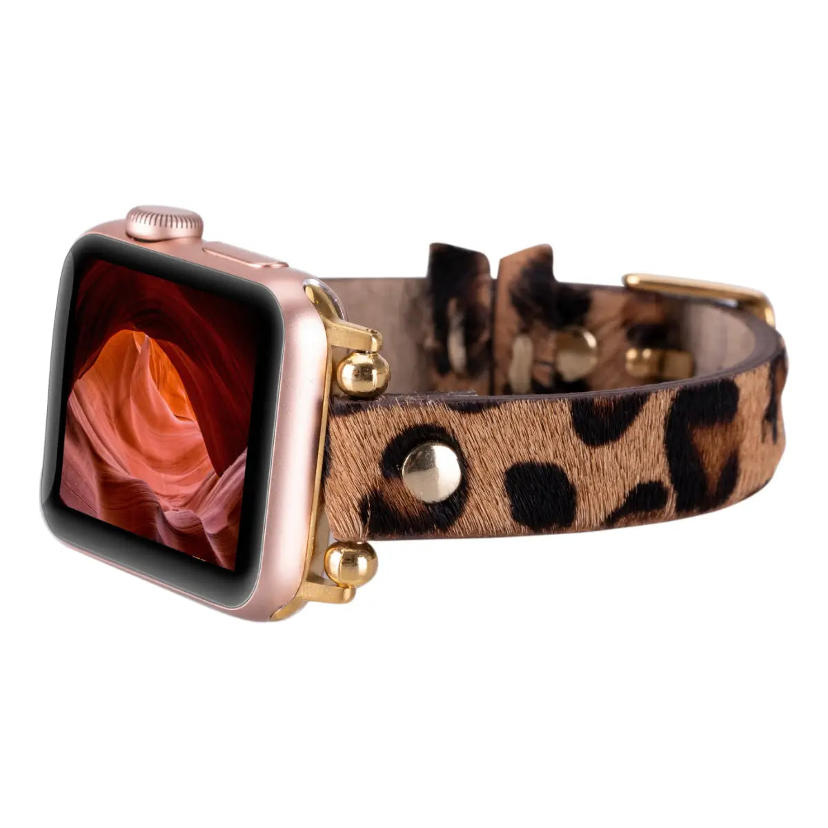 Furry Leopard Pattern Leather Ultra Slim Apple Watch Band