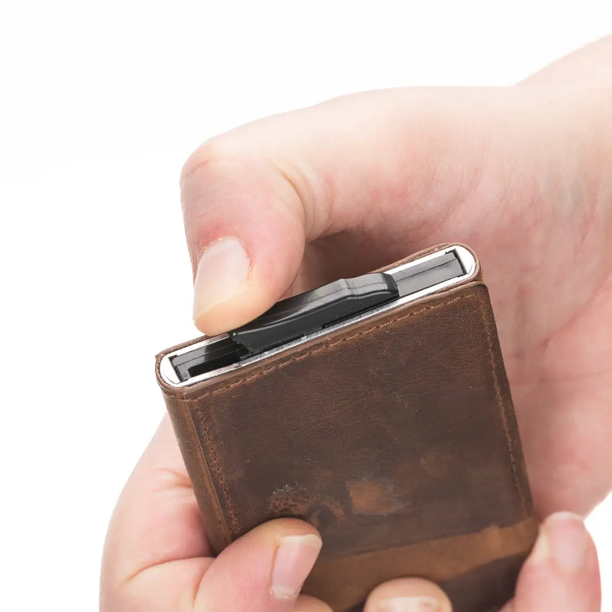 Distressed Brown Leather Minimalist Card Holder