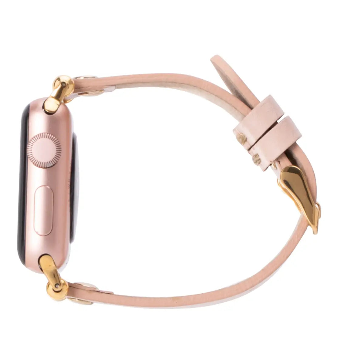 Pink Leather Ultra Slim Apple Watch Band (Gold Rivet)