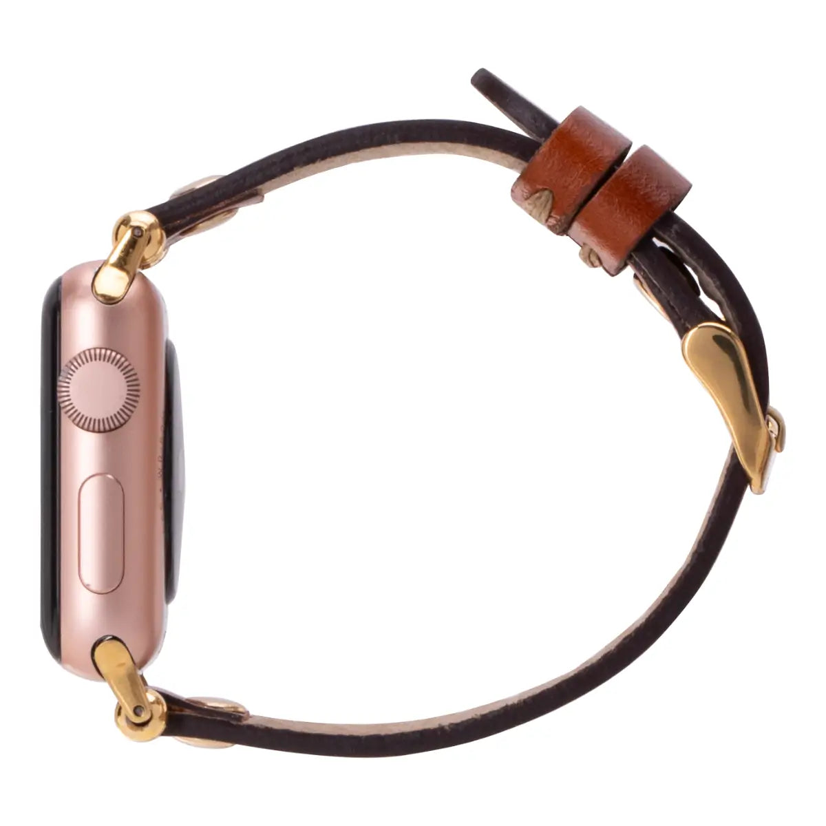 Burnished Brown Leather Ultra Slim Apple Watch Band (Gold Rivet)