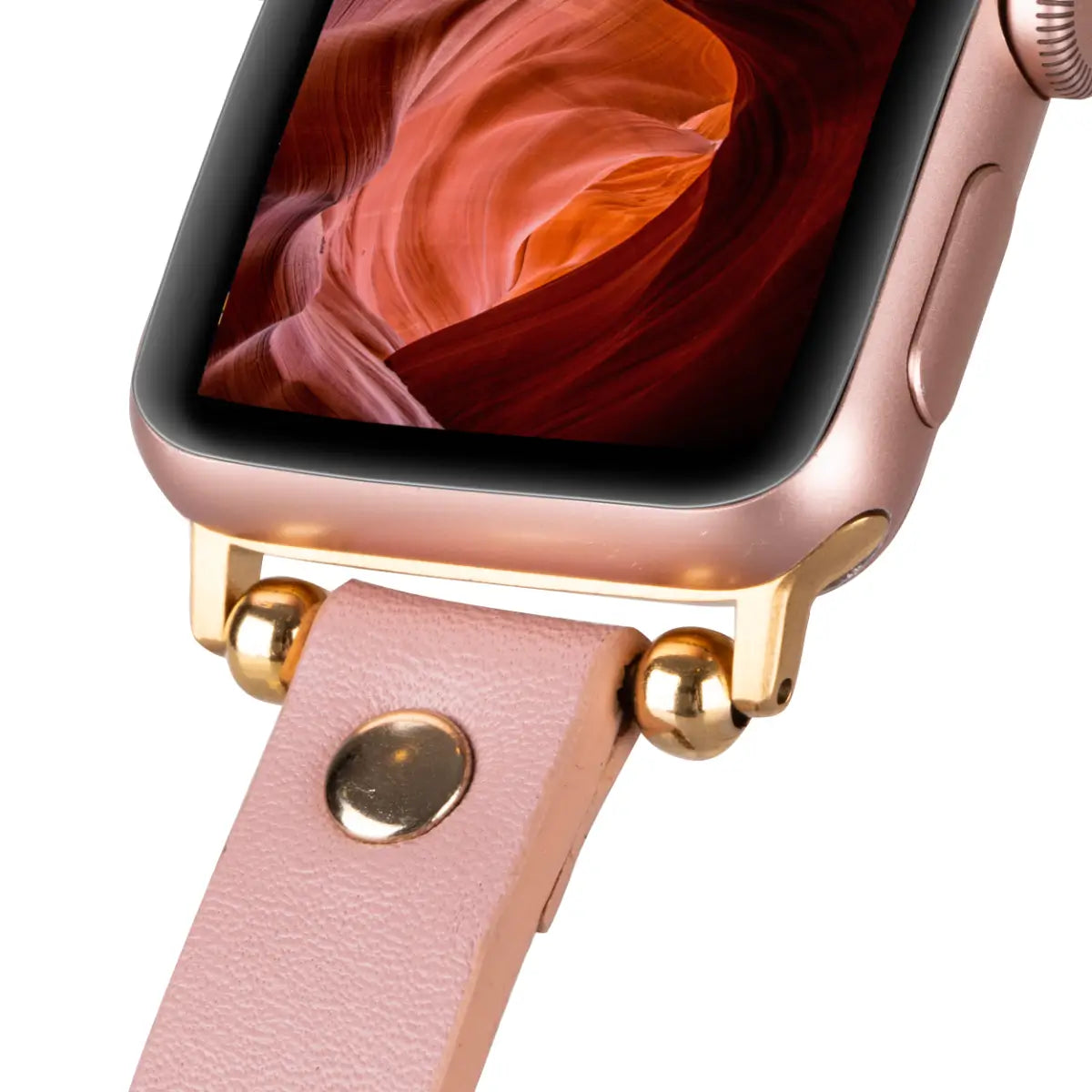 Pink Leather Ultra Slim Apple Watch Band (Gold Rivet)