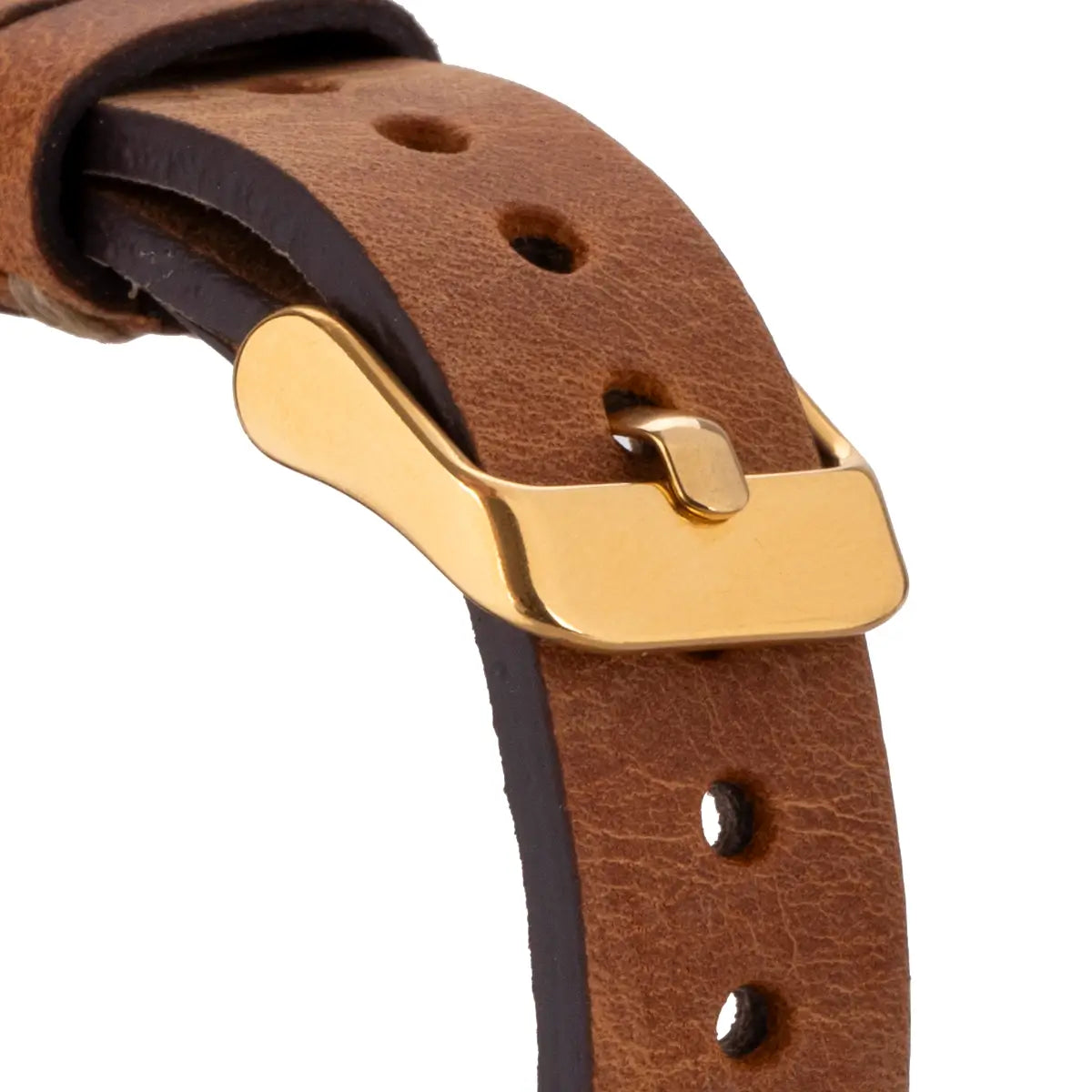 Camel Leather Ultra Slim Apple Watch Band (Gold Rivet)