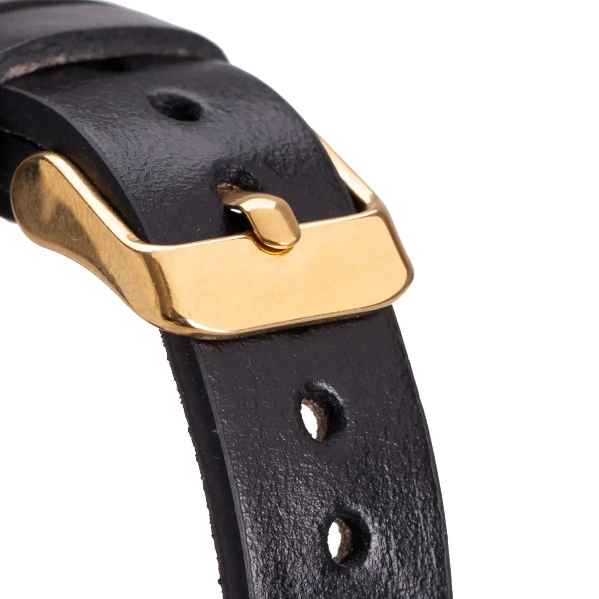 Black Leather Ultra Slim Apple Watch Band (Gold Rivet)