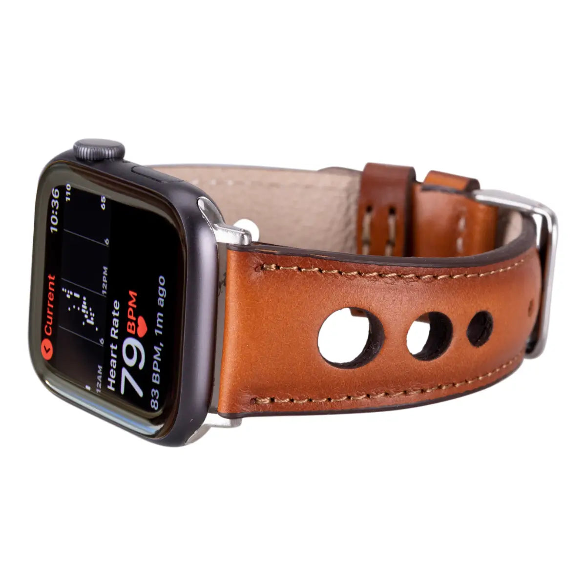 Burnished Tan Black Leather Rally Apple Watch Band