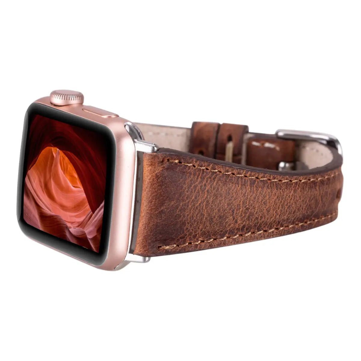 Antic Brown Leather Slim Apple Watch Band