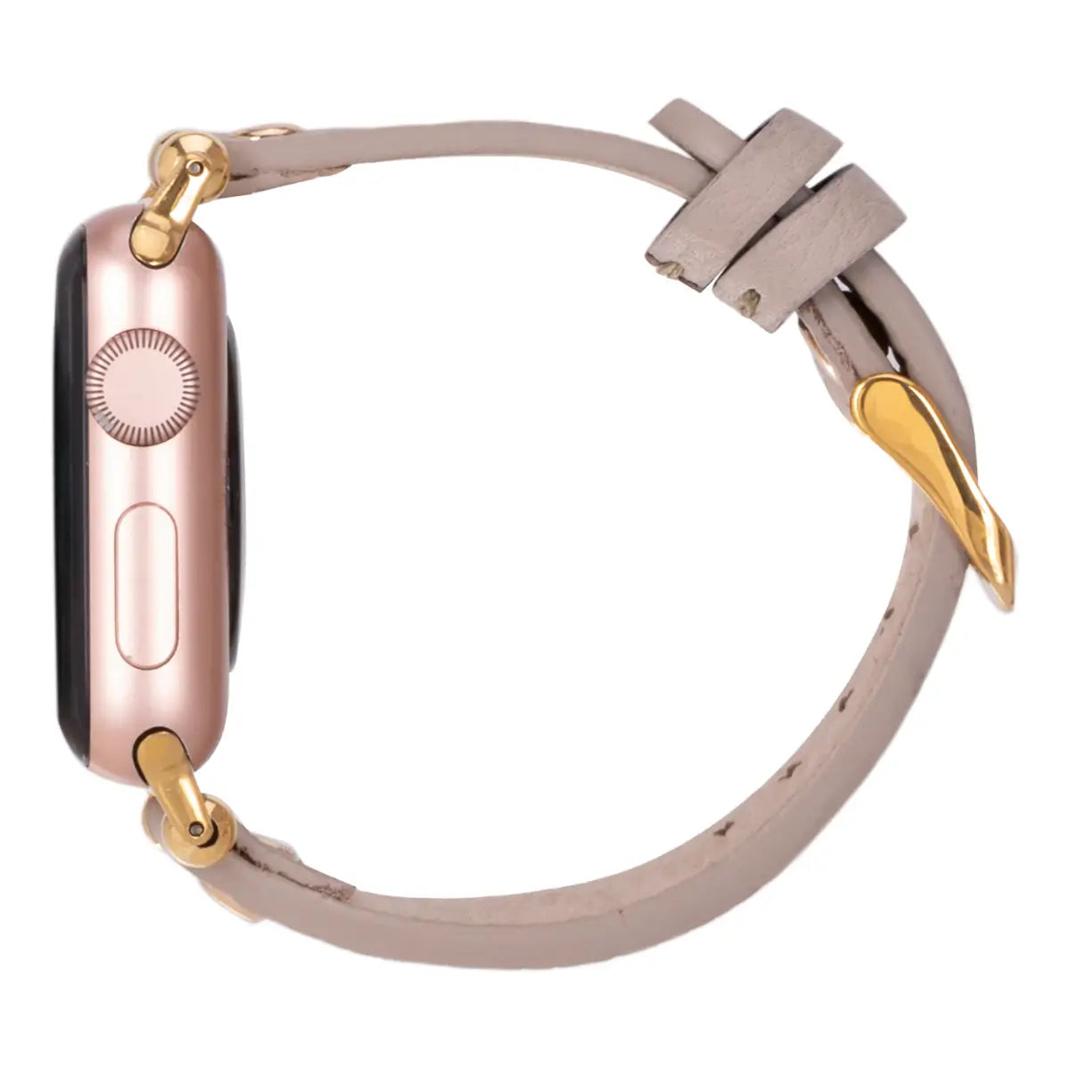 Beige Leather Ultra Slim Apple Watch Band (Gold Rivet)