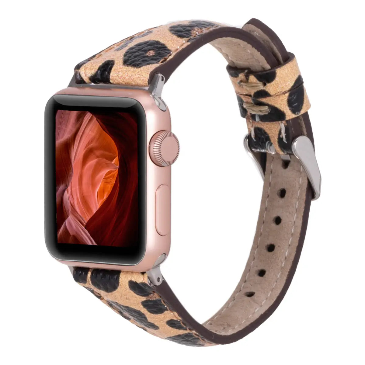 Leopard Pattern Leather Slim Apple Watch Band