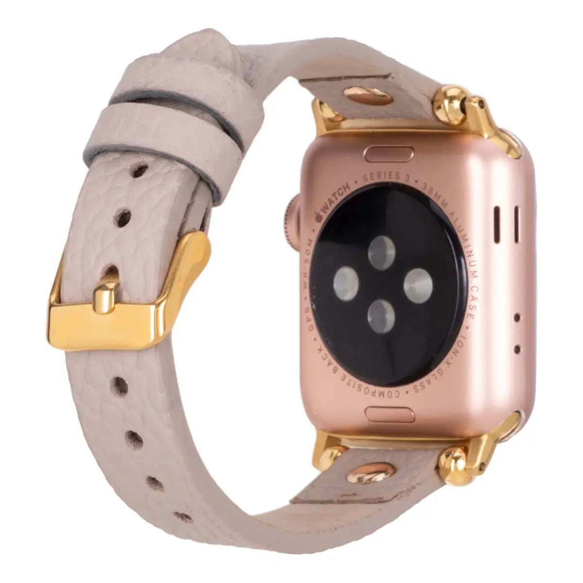 Beige Leather Ultra Slim Apple Watch Band (Gold Rivet)