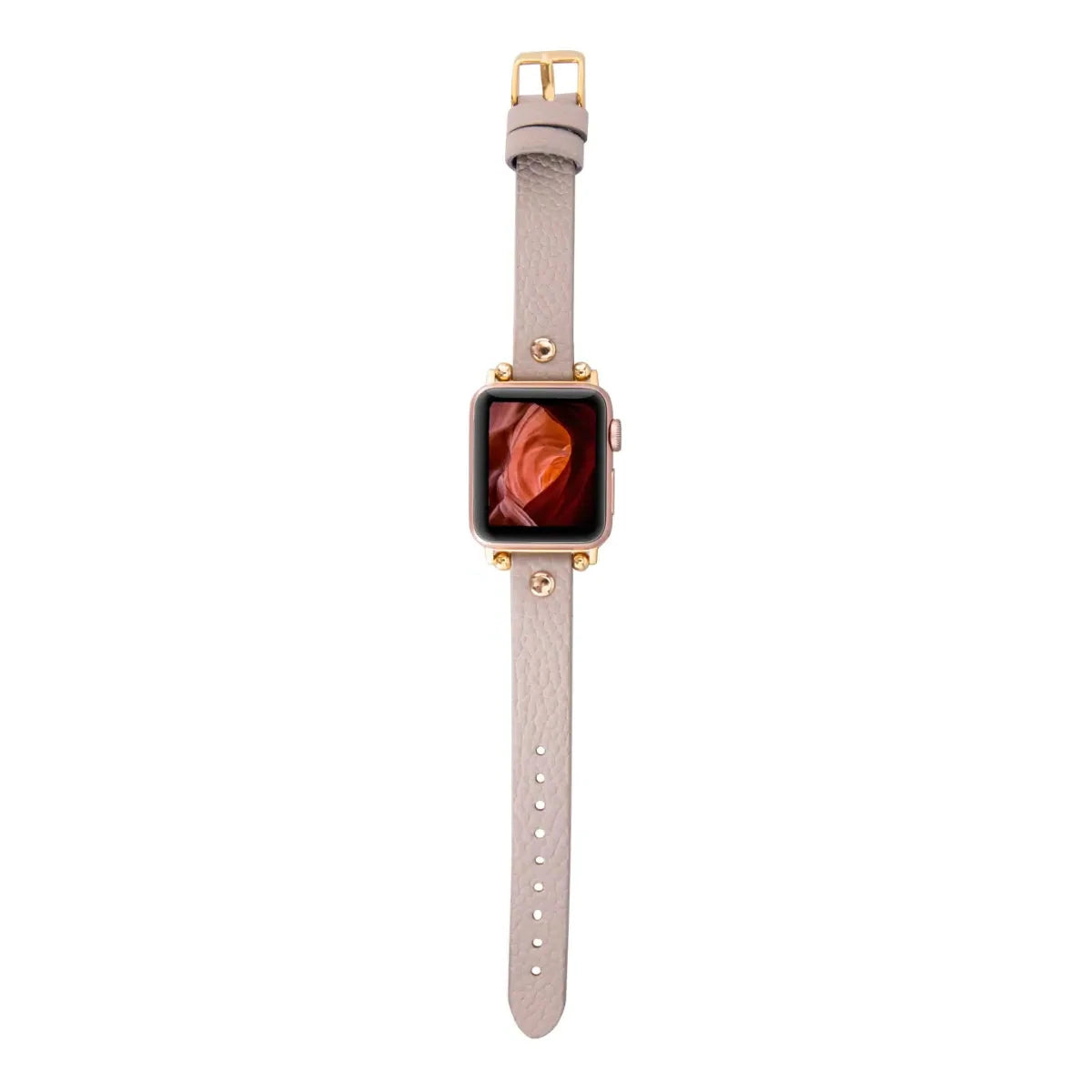 Beige Leather Ultra Slim Apple Watch Band (Gold Rivet)