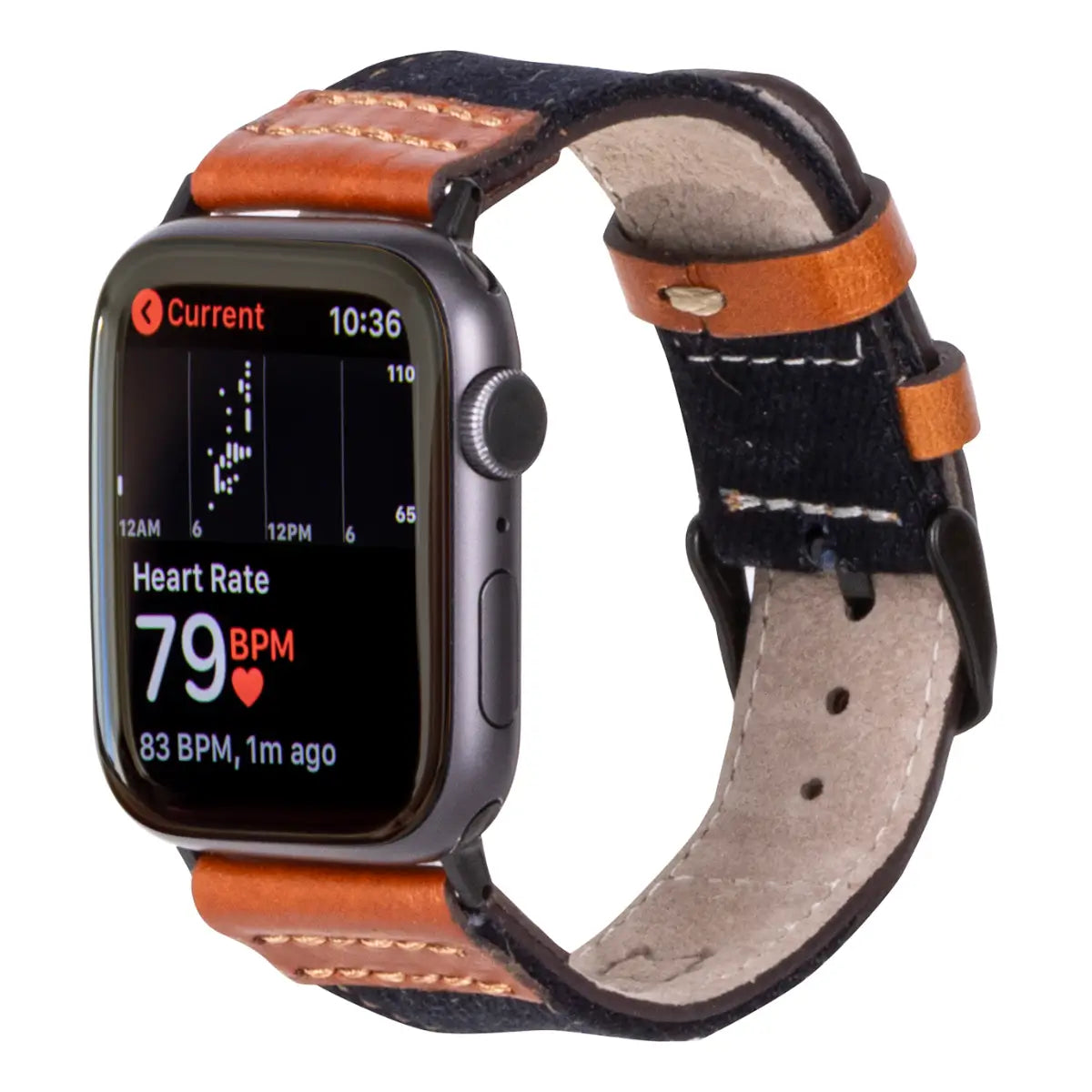 Black Denim & Brown Leather Sport Apple Watch Band