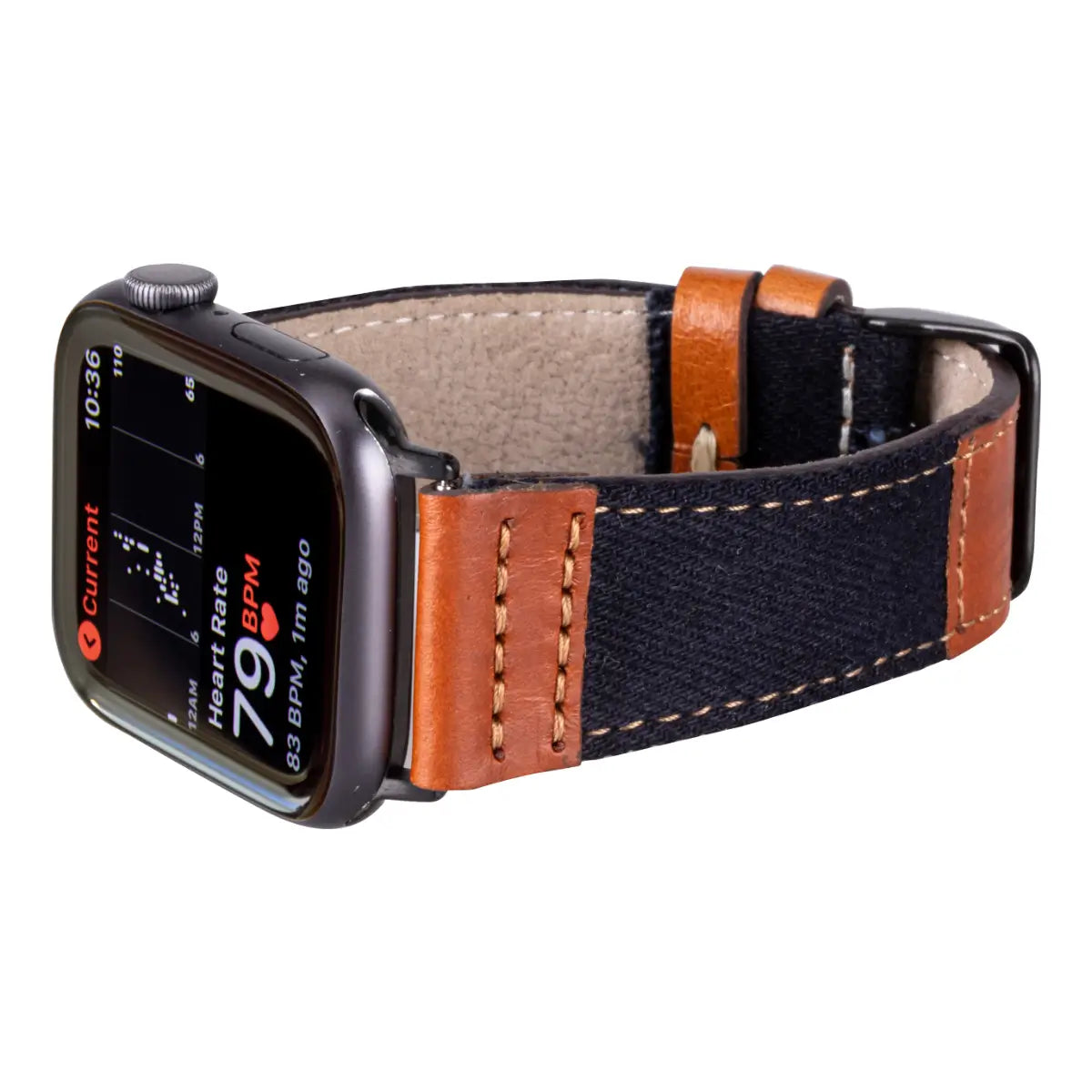 Black Denim & Brown Leather Sport Apple Watch Band