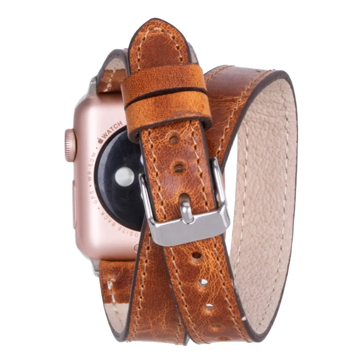 Camel Brown Leather Double Tour Slim Apple Watch Band