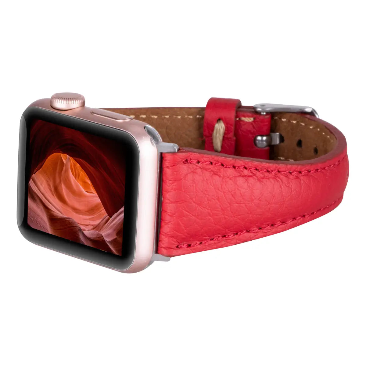 Red Leather Slim Apple Watch Band