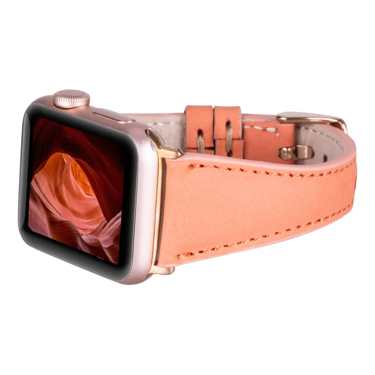 Distressed Orange Leather Slim Apple Watch Band