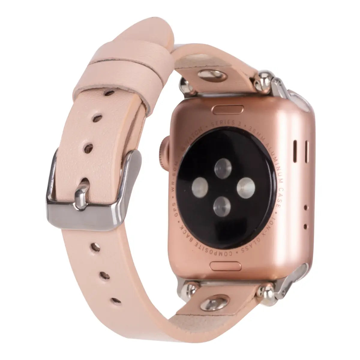 Nude Pink Leather Ultra Slim Apple Watch Band (Silver Rivet)