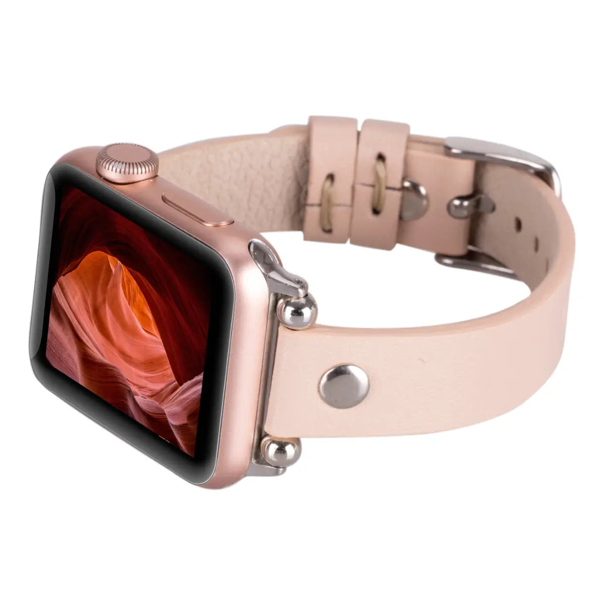 Nude Pink Leather Ultra Slim Apple Watch Band (Silver Rivet)