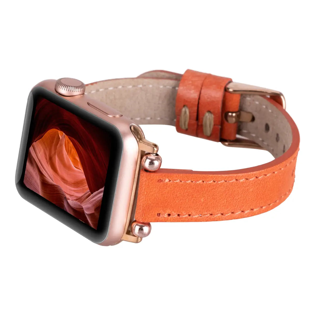 Distressed Orange Leather Ultra Slim Apple Watch Band