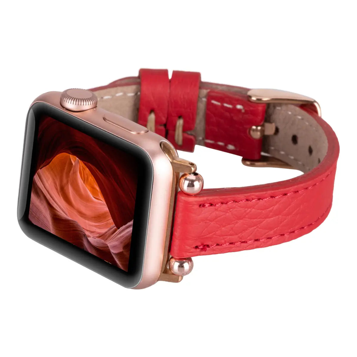 Red Leather Ultra Slim Apple Watch Band