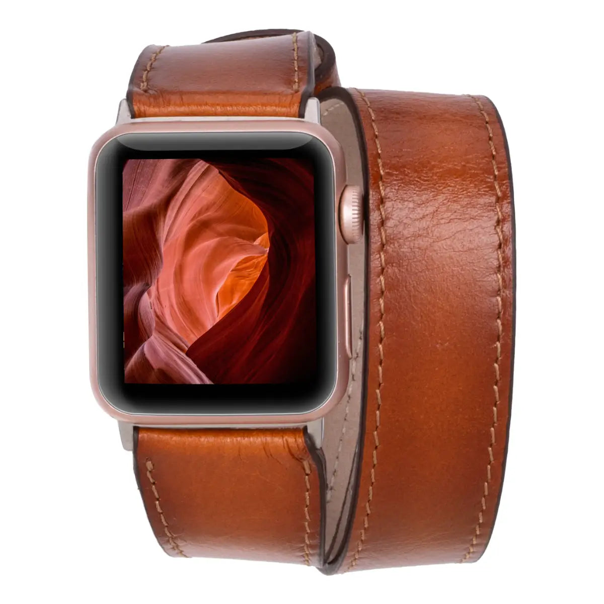 Brown Leather Double Tour Apple Watch Band