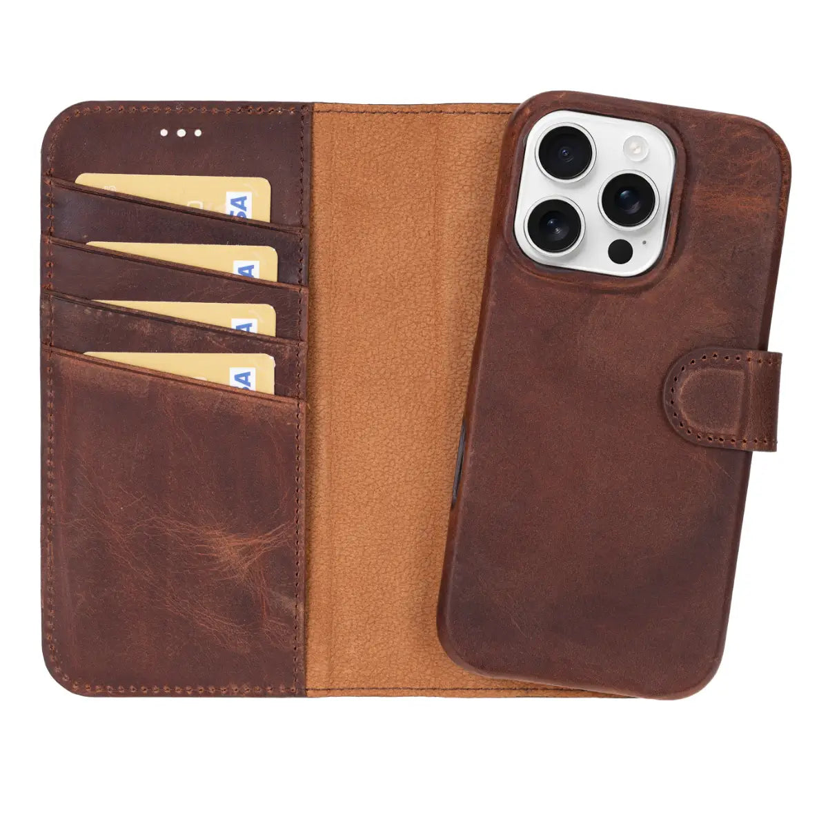 Antic Brown Leather iPhone 16 Pro Max Prestige Wallet Case