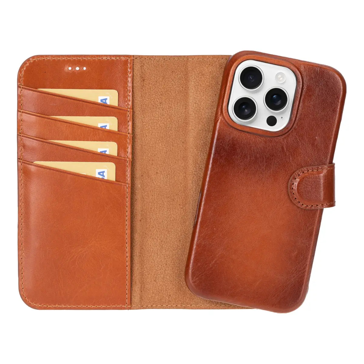 Burnished Tan Leather iPhone 16 Pro Prestige Wallet Case