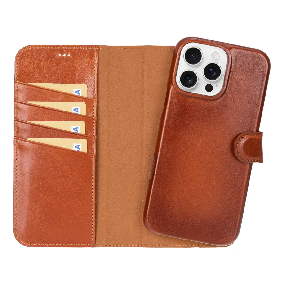 Burnished Tan Leather iPhone 16 Pro Max Prestige Wallet Case