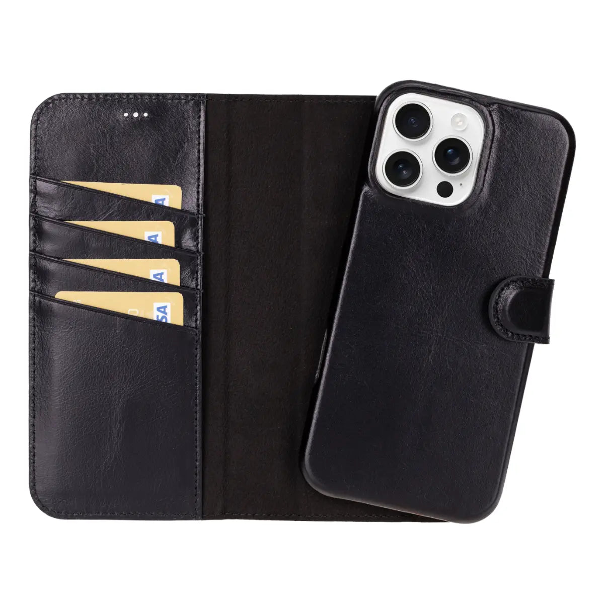 Black Leather iPhone 16 Pro Max Prestige Wallet Case