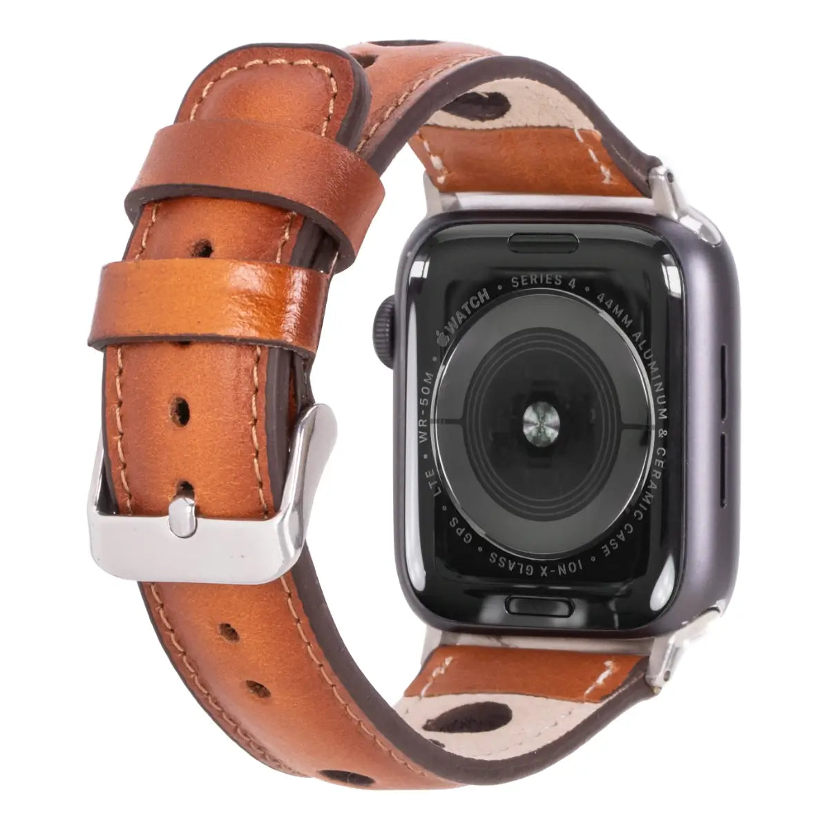 Burnished Tan Black Leather Rally Apple Watch Band