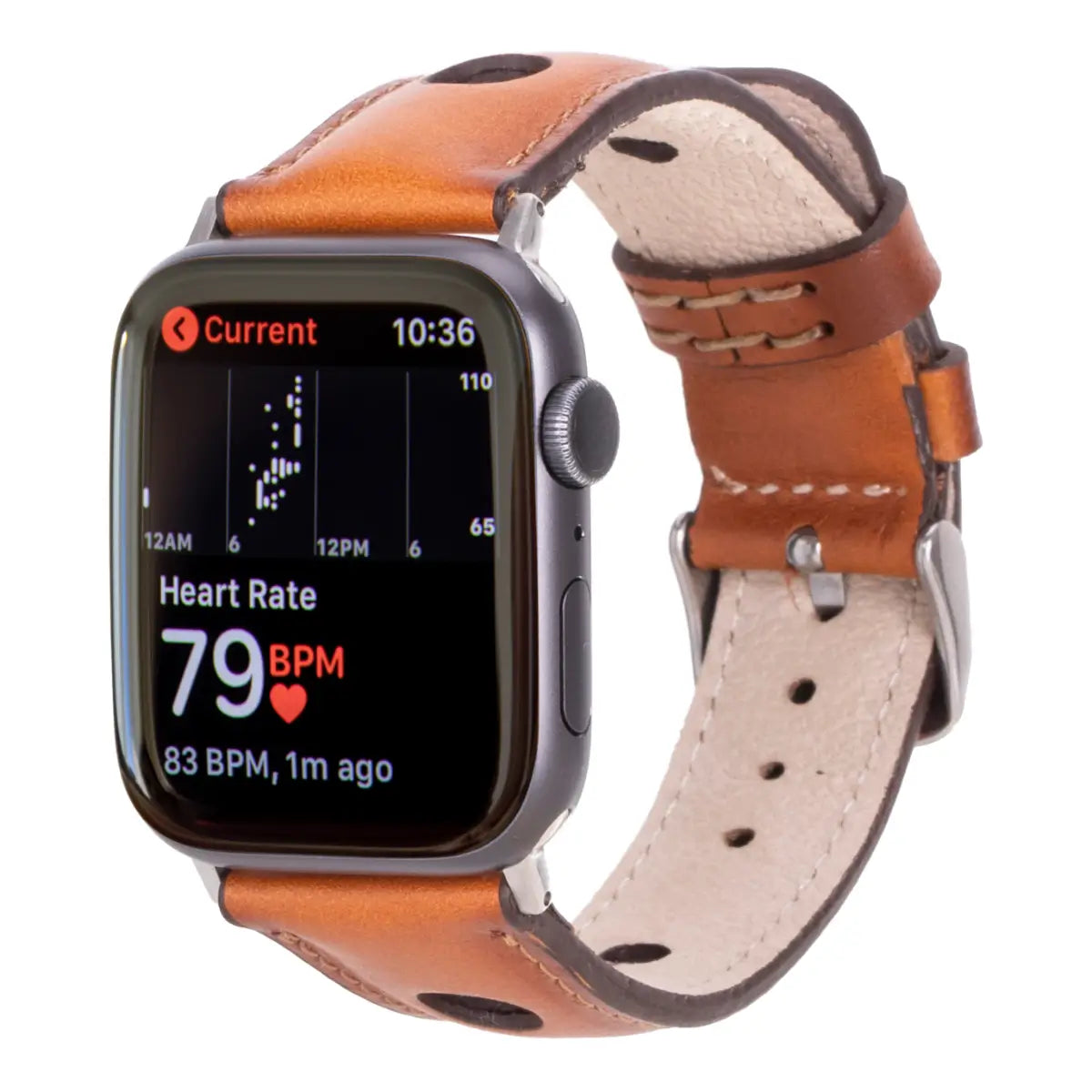 Burnished Tan Black Leather Rally Apple Watch Band