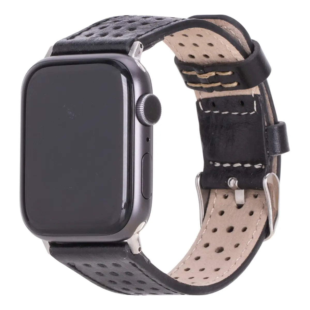 Black Leather Rally Apple Watch Band