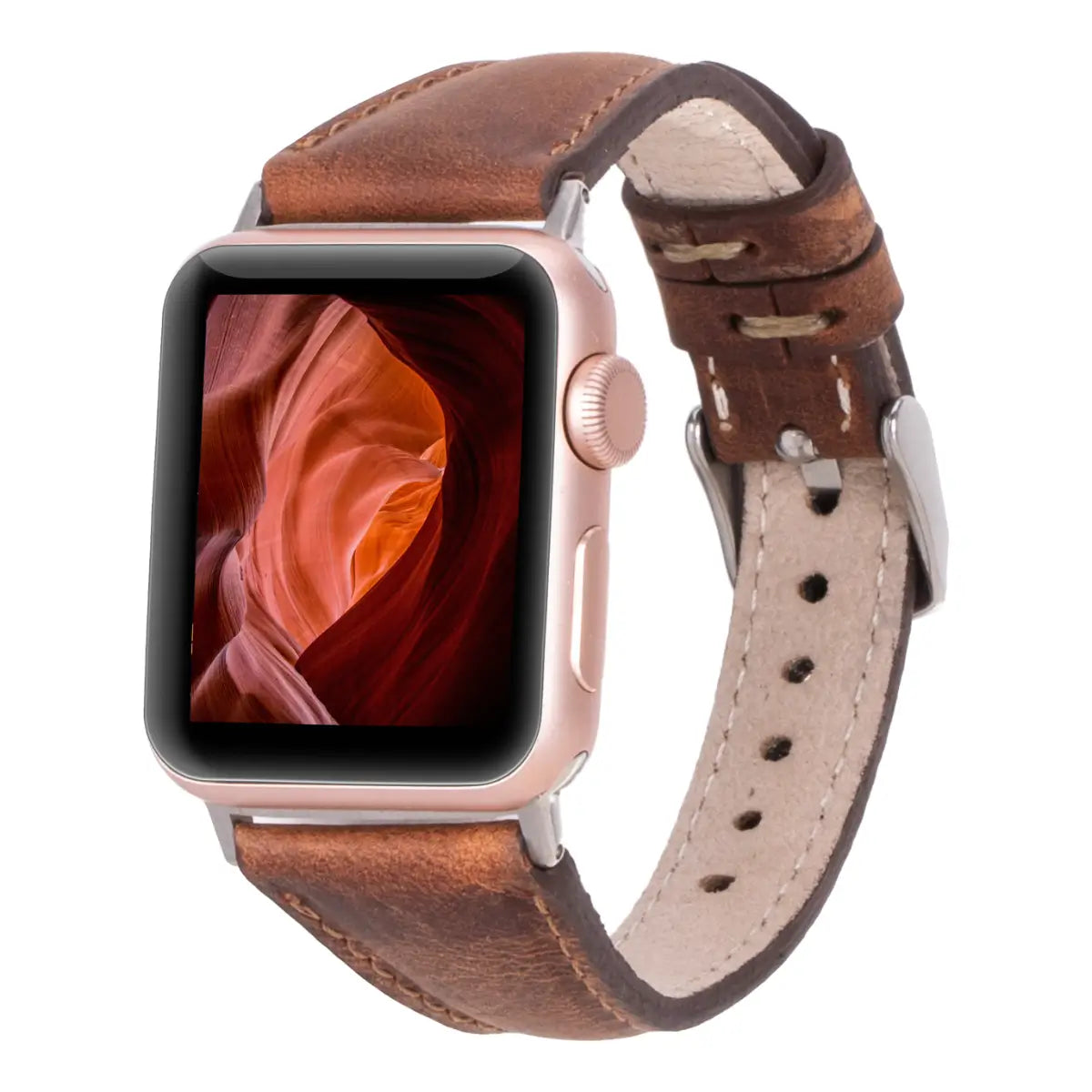 Antic Brown Leather Slim Apple Watch Band