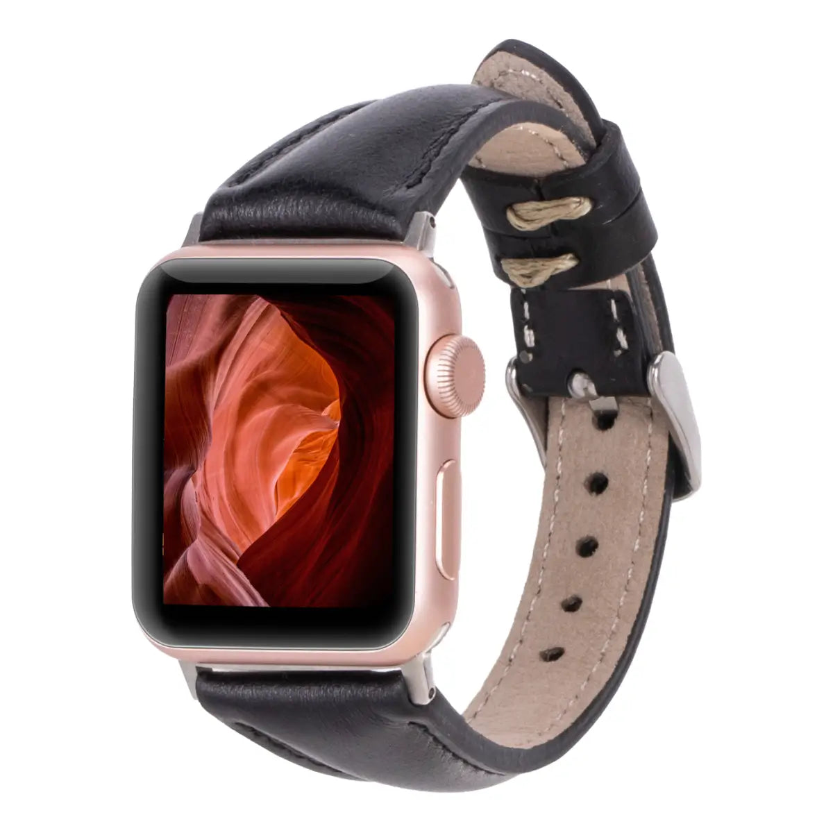 Black Leather Slim Apple Watch Band