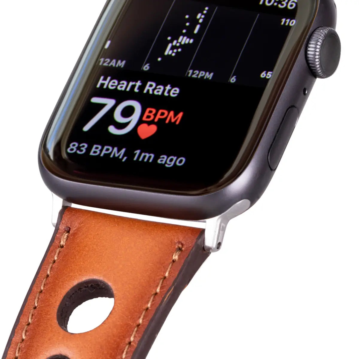 Burnished Tan Black Leather Rally Apple Watch Band