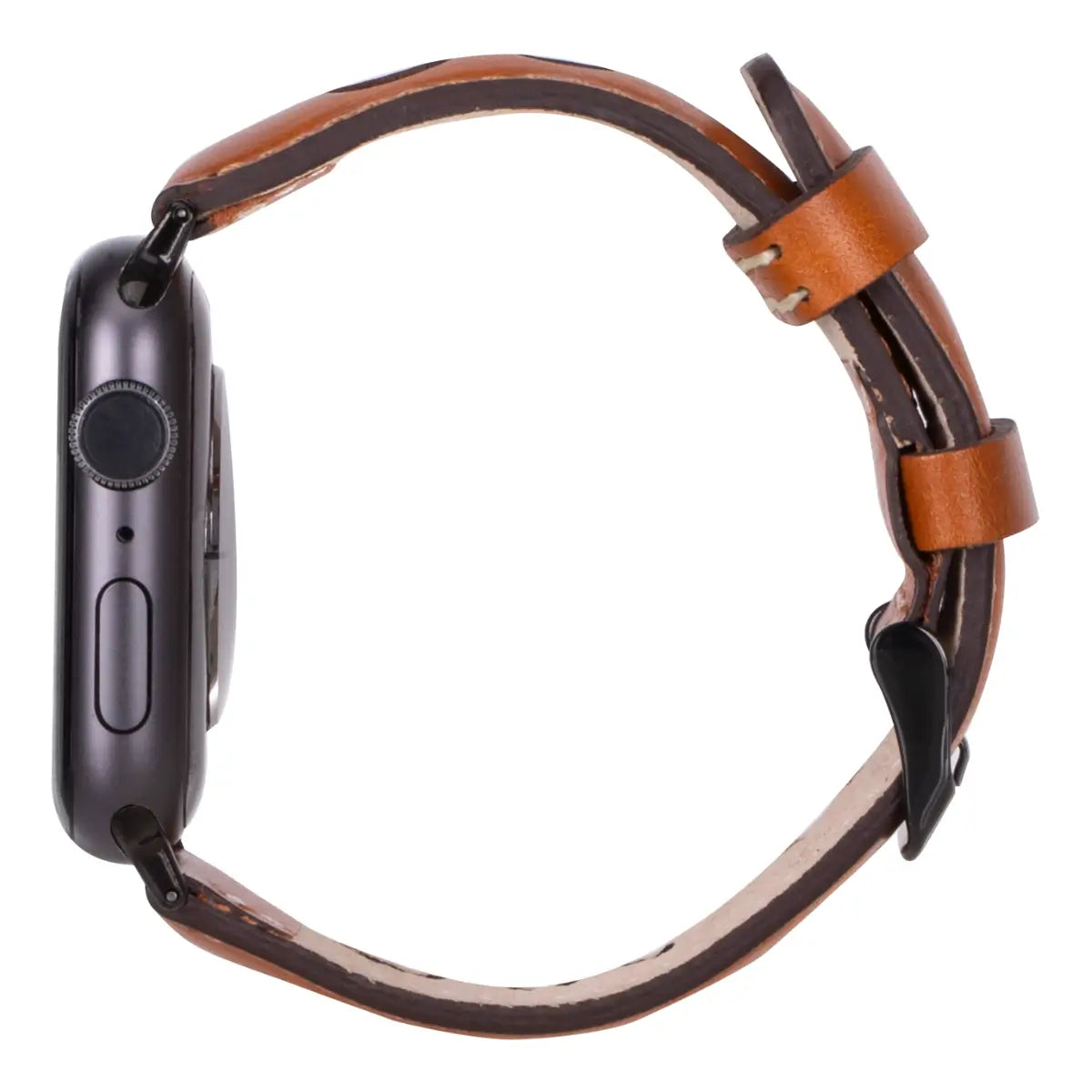 Burnished Tan Black Leather Rally Apple Watch Band