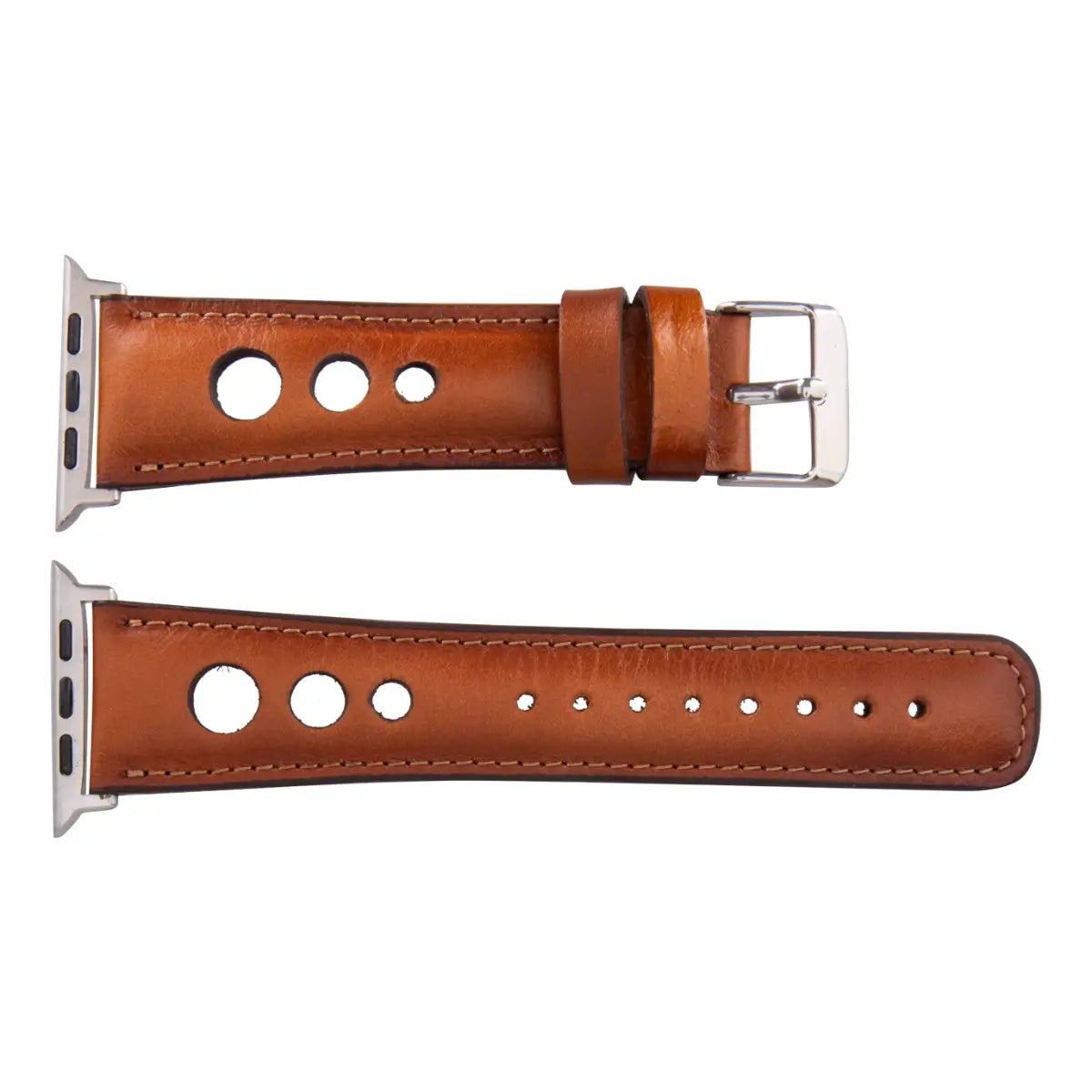 Burnished Tan Black Leather Rally Apple Watch Band