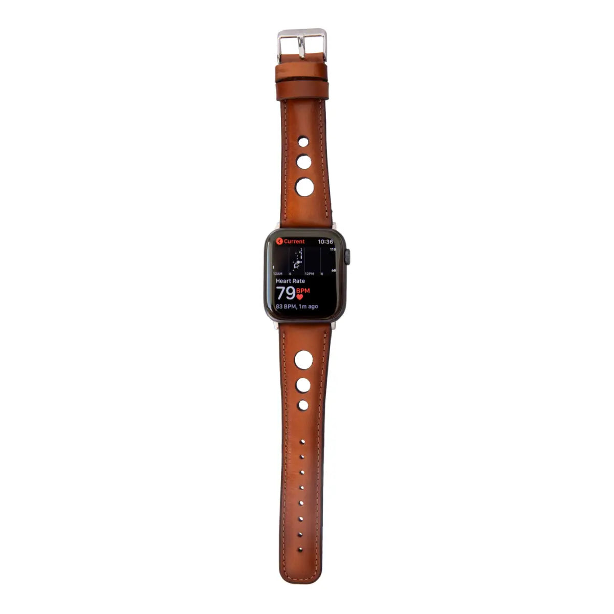 Burnished Tan Black Leather Rally Apple Watch Band