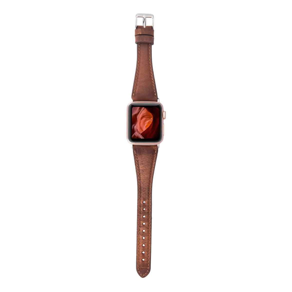 Antic Brown Leather Slim Apple Watch Band